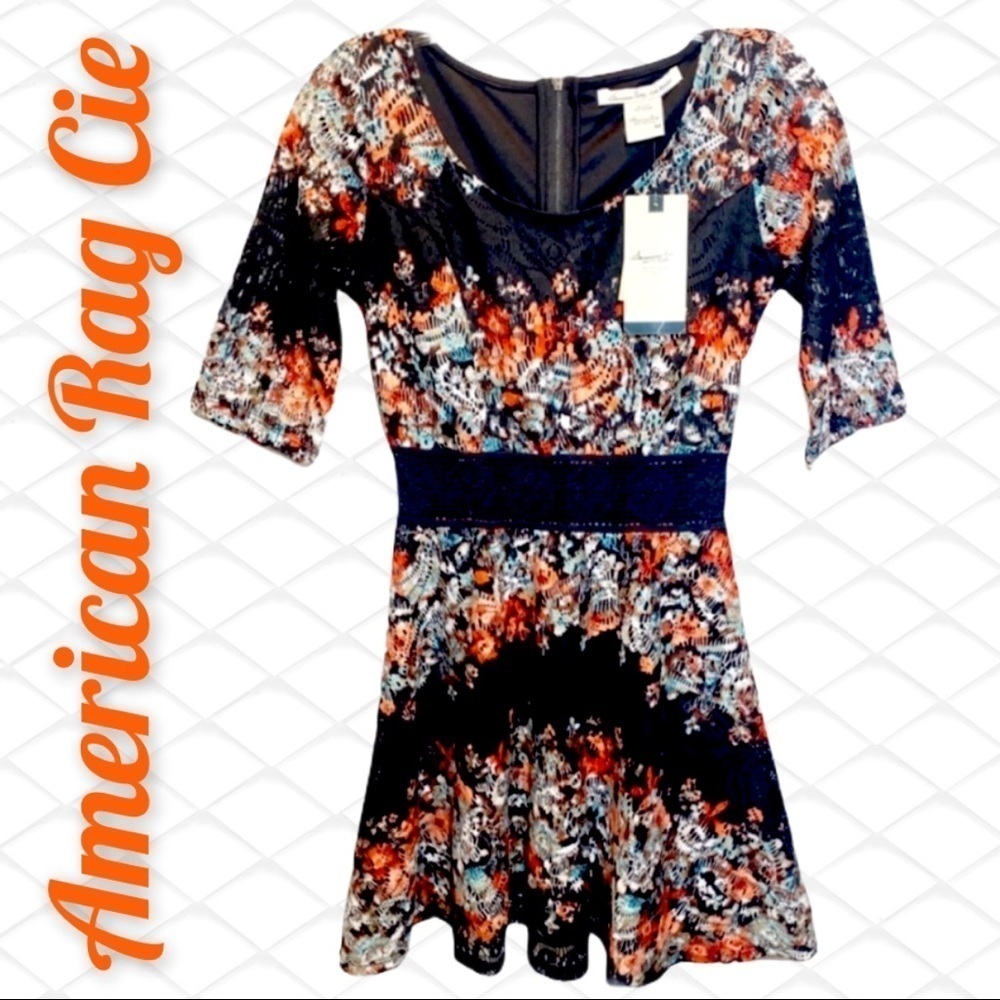 NWT AMERICAN RAG Charleston Floral Stretch Lace Mini Dress,‎ Size Medium